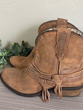 Laredo Kyra Fashion Boots Western Cowgirl Fringe Leather Ankle Size 8.5